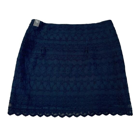 Y2K Abercrombie And Fitch Embroidered Mesh Mini Skirt 2 Navy Straight Preppy - Picture 3 of 7